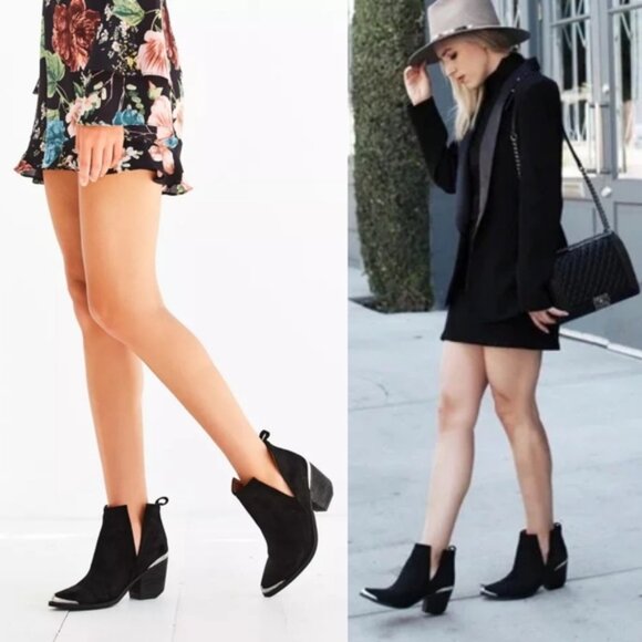 Jeffrey Campbell Cromwell Western Cutout Ankle Booties Black Leather sz 7.5 Boho - Picture 1 of 16